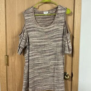 Avenue Women's Striped Cold Shoulder Top - Brown and Cream